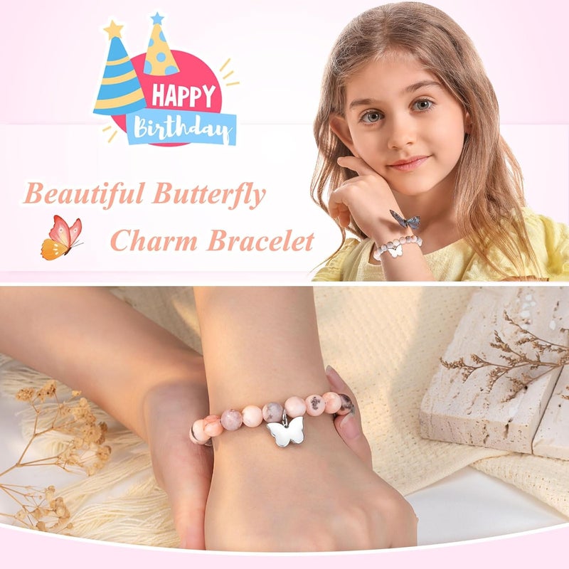 UNGENT THEM 6-16 Year Old Girls Birthday Butterfly Gifts, Butterfly Natural Stone Bracelet for Daughter Granddaughter Niece - Image 2